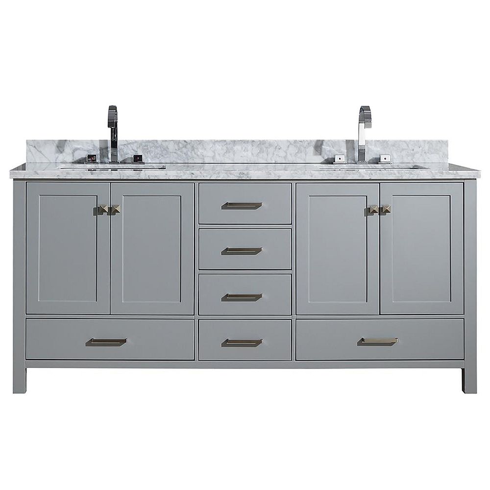 ARIEL Cambridge 73 inch Double Rectangle Sink Vanity In Grey The Home Depot Canada