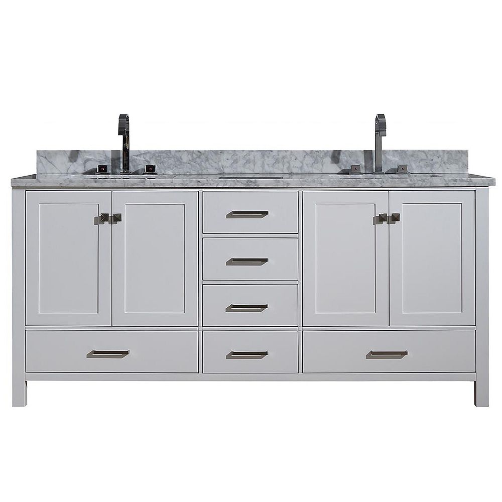 ARIEL Cambridge 73 inch Double Rectangle Sink Vanity In White The