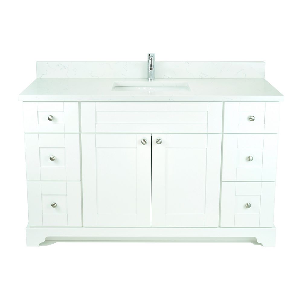 Lukx Bold Damian 42 Inch White Vanity With Quartz Top In Carrera The Home Depot Canada Lukx Bold Damian 42 Inch White Vanity With Quartz Top In Carrera The Home Depot Canada