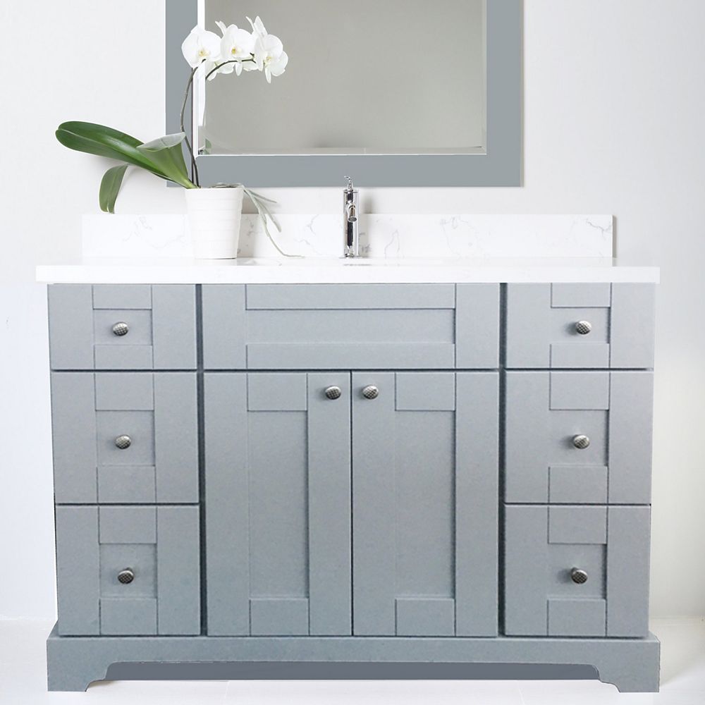 LUKX Bold Damian 48 inch Grey Vanity with Quartz Top in Carrera The