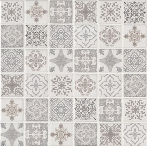 Anya Blanco Encaustic 12-inch x 12-inch x 6 mm Glazed Ceramic Mesh-Mounted Mosaic Tile (14.55 sq. ft. / case)