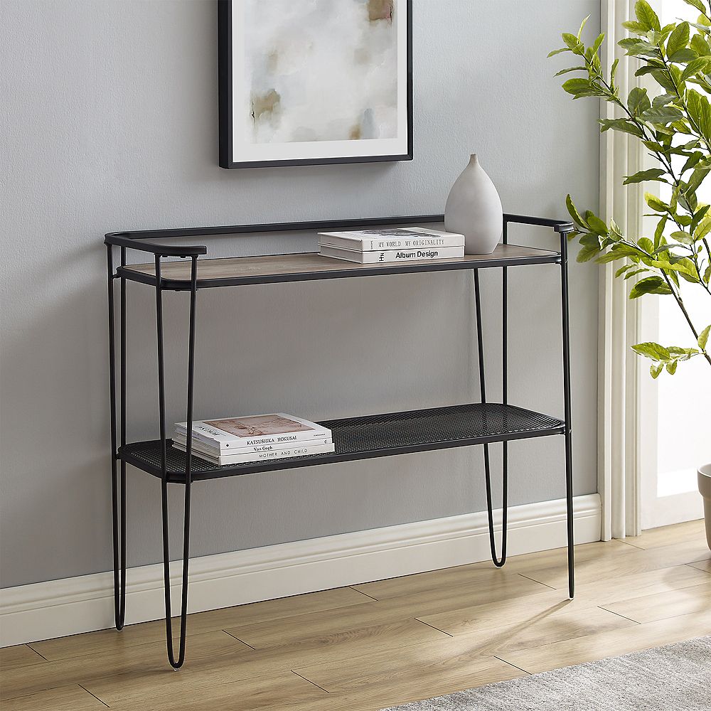 Welwick Designs Hairpin Industrial Accent and Entryway Table Grey Wash The Home Depot Canada