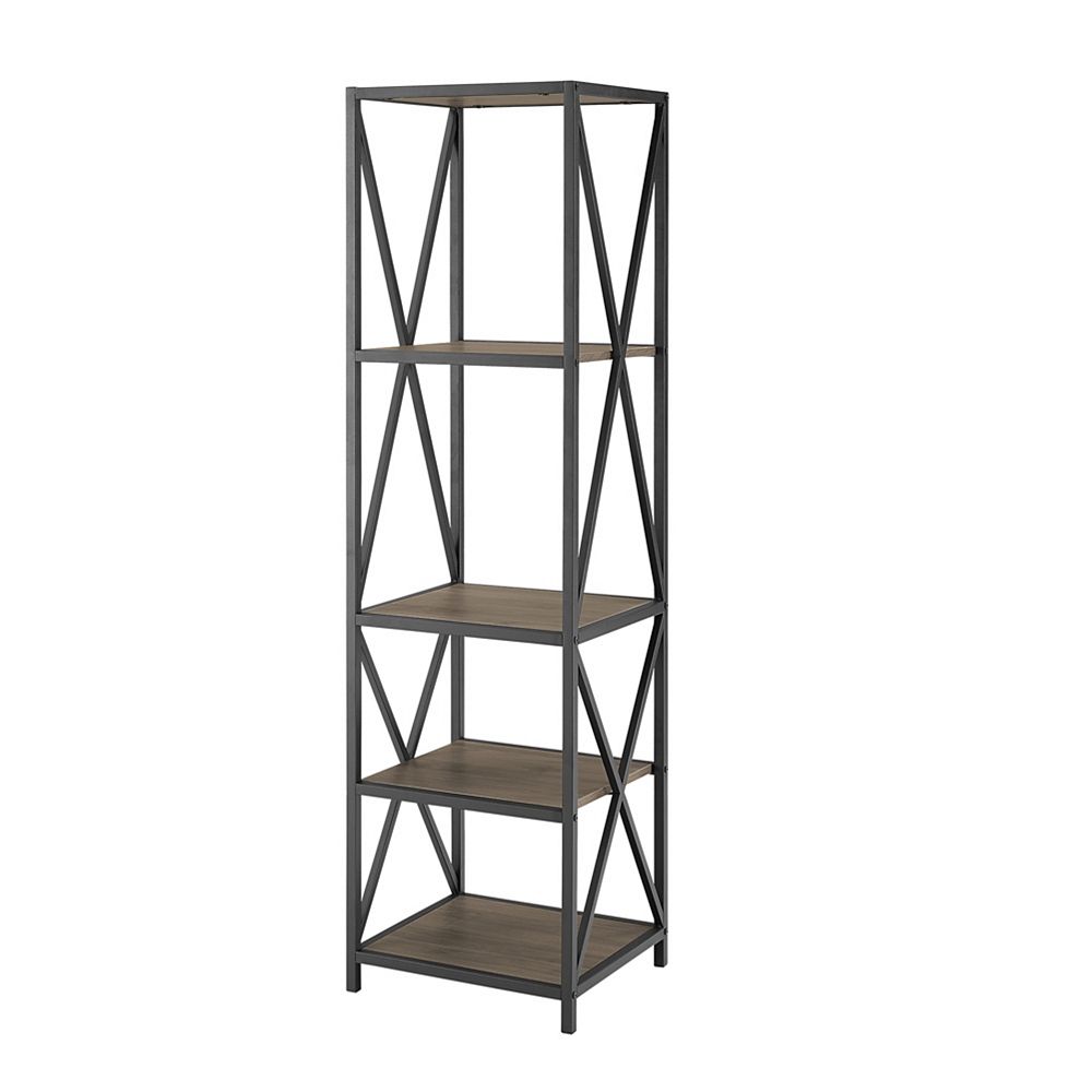 Walker Edison 4 Shelf Metal Wood Tall Bookcase Slate Grey The Home