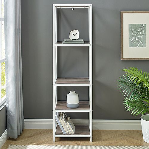 61-inch Gray Wash/White Metal 4-shelf Etagere Bookcase with Open Back