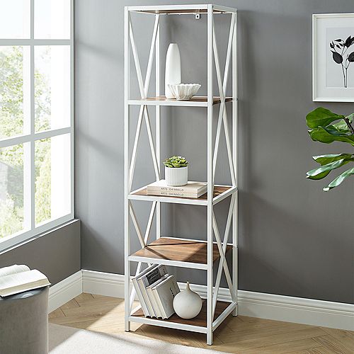 61-inch Rustic Oak/White Metal 4-shelf Etagere Bookcase with Open Back