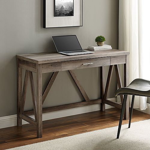 46-inch Grey Wash Rectangular 1 -Drawer Writing Desk with Open Back