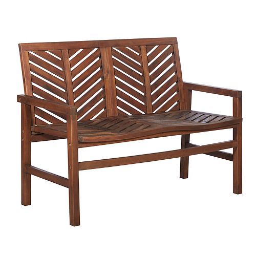 Dark Brown Acacia Wood Outdoor Loveseat with Chevron Design