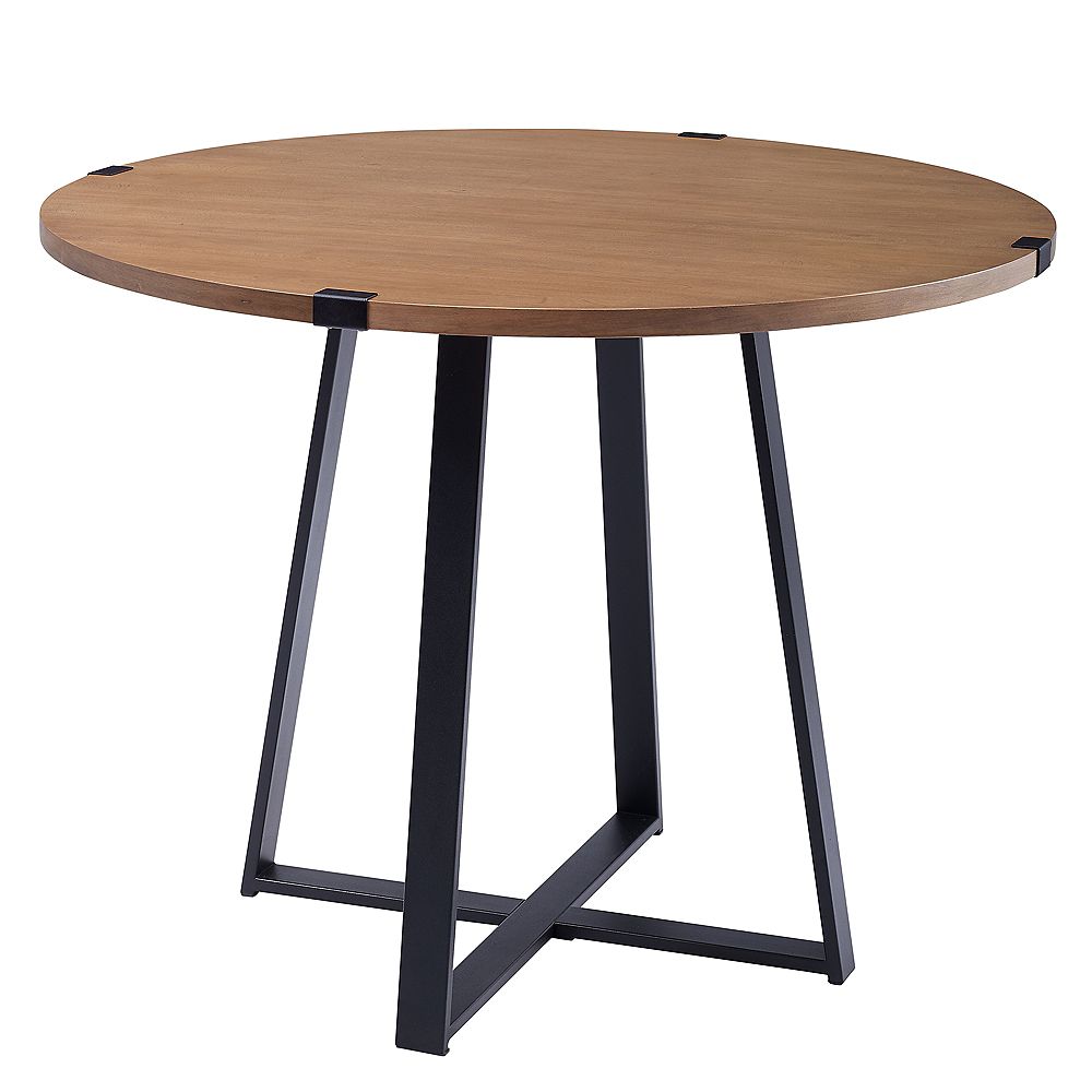 Welwick Designs 4 Person Round Industrial Modern Dining Table English Oak Black The Home Depot Canada