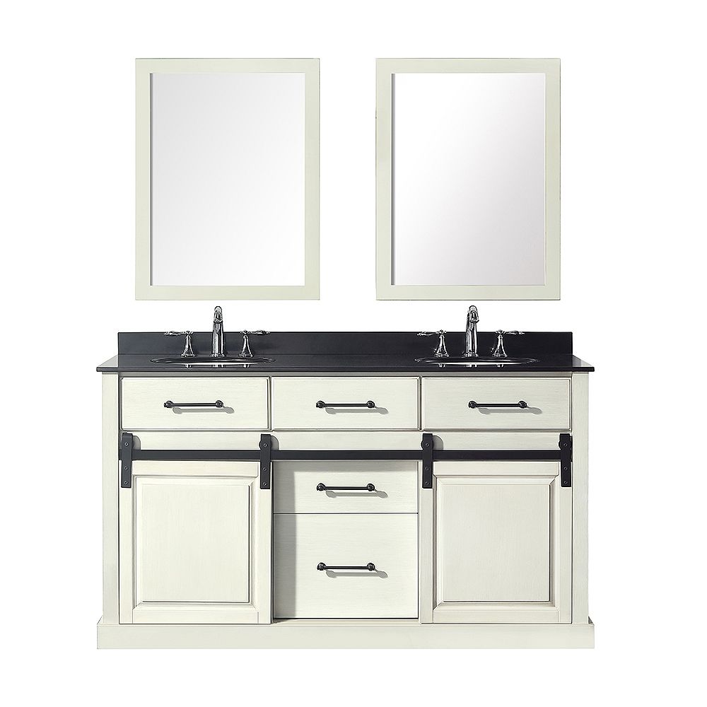 Home Decorators Collection Merceza 60 Inch Double Vanity In Antique White With Black Grani The Home Depot Canada