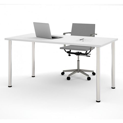 30 inch x 60 inch Table with round metal legs in White