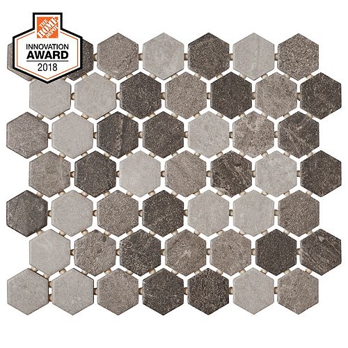 Quartzite Multi-Grey 10-inch x 12-inch x 6 mm Ceramic Hexagon Mosaic Tile (0.81 sq. ft. / piece)