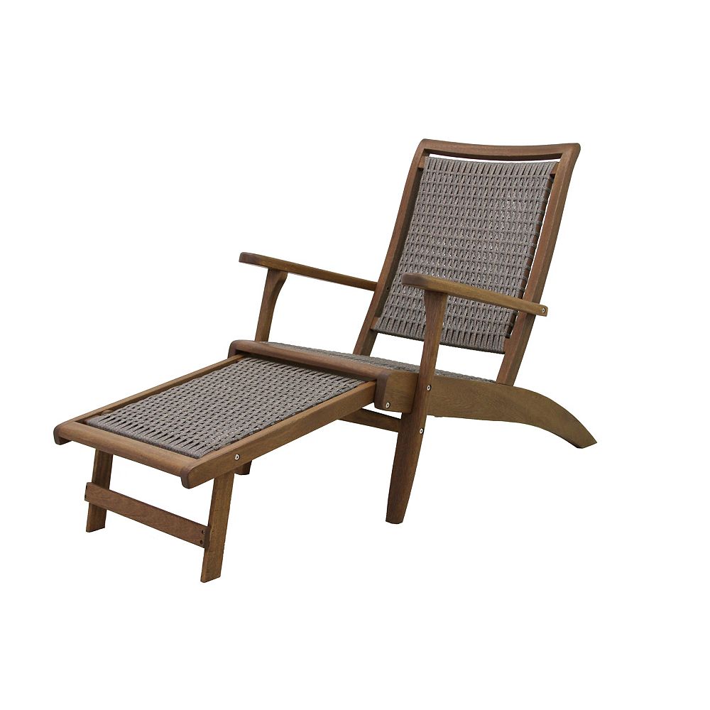 Outdoor Interiors Driftwood Grey Wicker Eucalyptus Lounge Chair With Built In Ottoman The Home Depot Canada Outdoor Interiors Driftwood Grey Wicker, Grey Lounge Chairs Outdoor