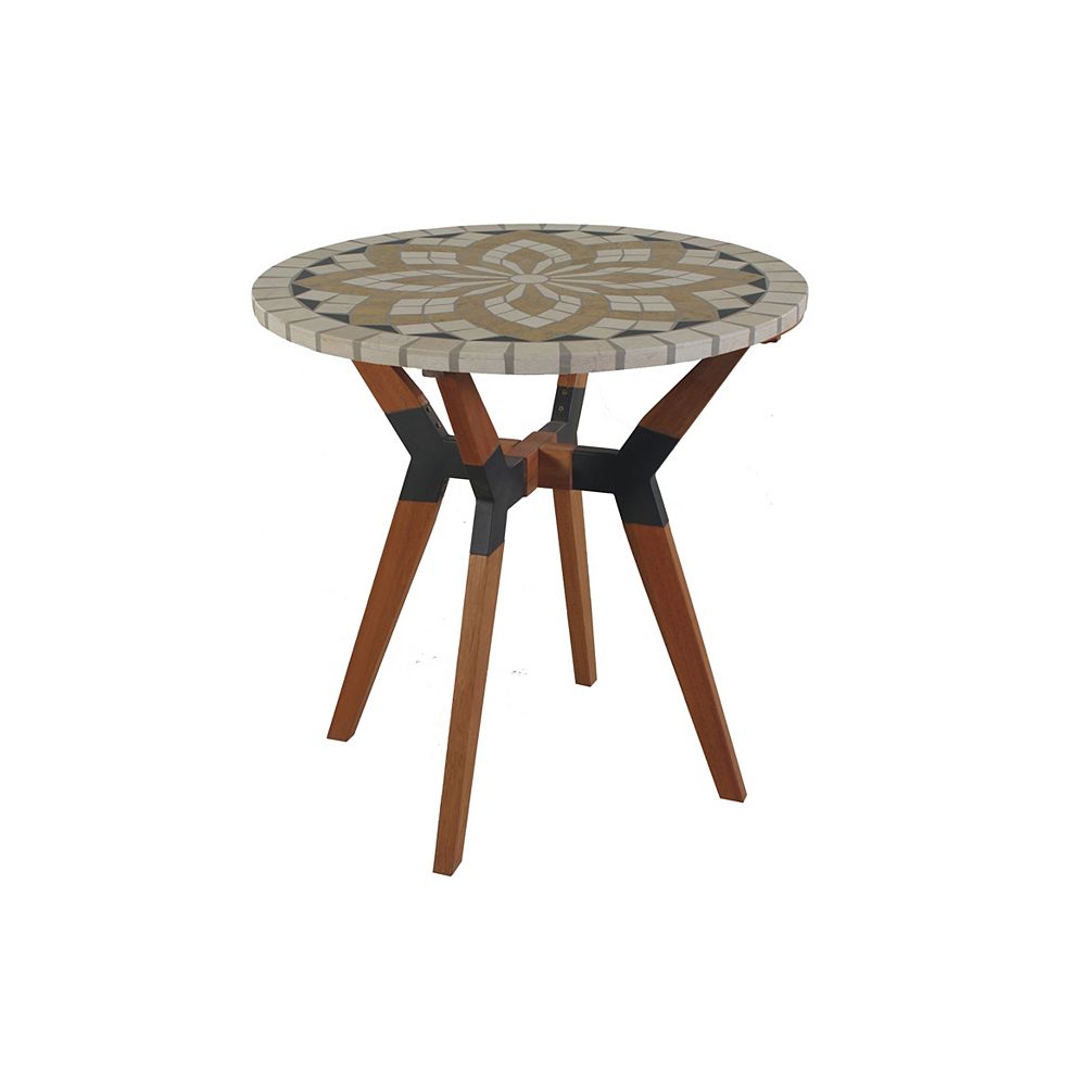 Outdoor Interiors 30 Inch Dia Marble Mosaic Bistro Table With Mixed Material Base The Home Depot Canada