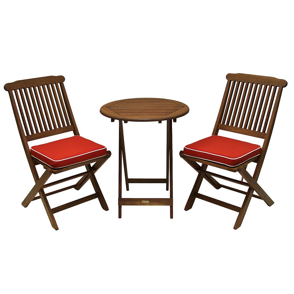 Outdoor Interiors 3 Pc Round Bistro Set with Red Cushions The Home