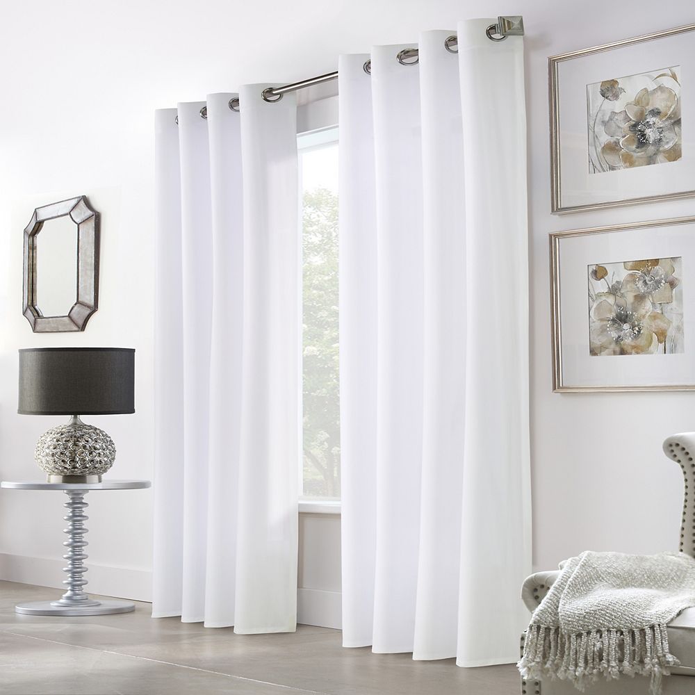 Thermasheer Stratus Fine Stripe Sheer Grommet Curtain 52x84 White | The ...