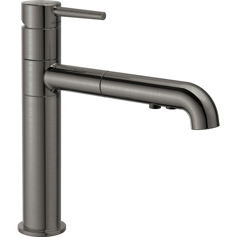 Delta Trinsic Single Handle Pull Out Kitchen Faucet In Black Stainless The Home Depot Canada