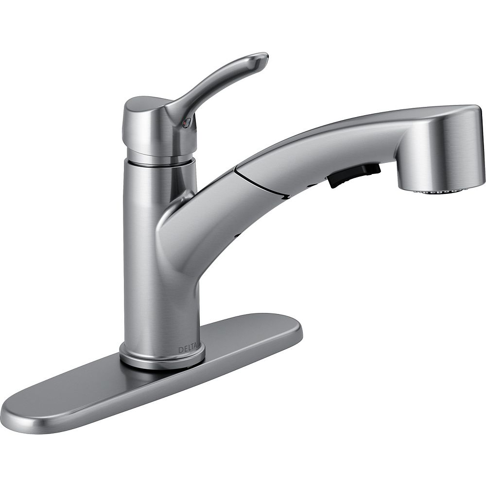 Delta Collins Single Handle Pull Out Kitchen Faucet Arctic Stainless The Home Depot Canada