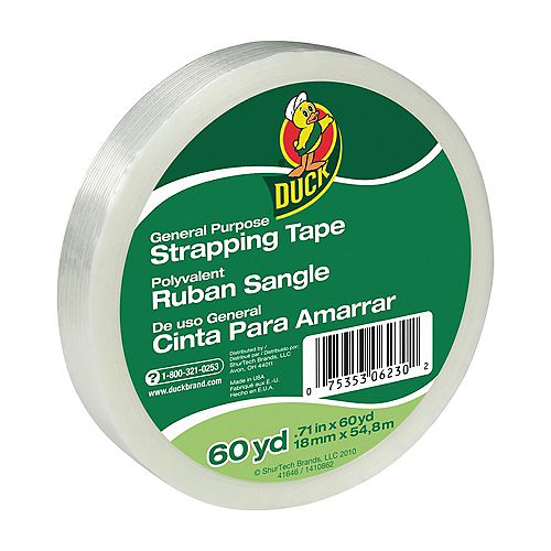 Duck Brand General Purpose Strapping Tape - White, 0.71 inch x 60 yd.