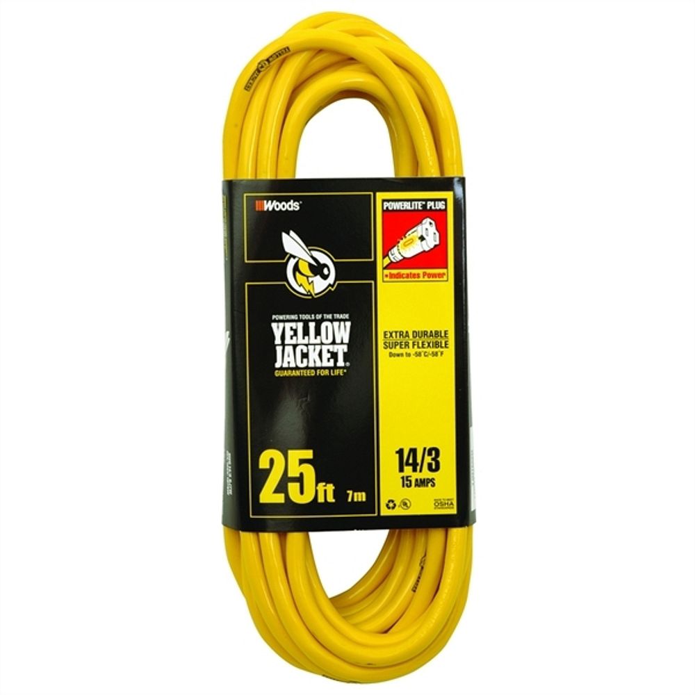 Yellow Jacket Outdoor Lighted End Extension Cord 14/3 SJTW 25 ft. (7.6