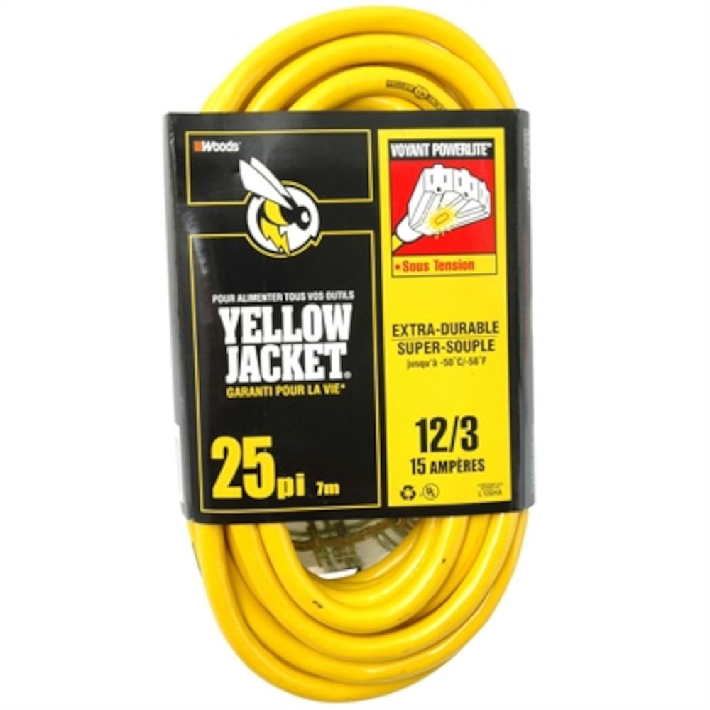 Yellow Jacket Outdoor Extension Cord 12/3 SJTW 25 ft. (7.6 M) with
