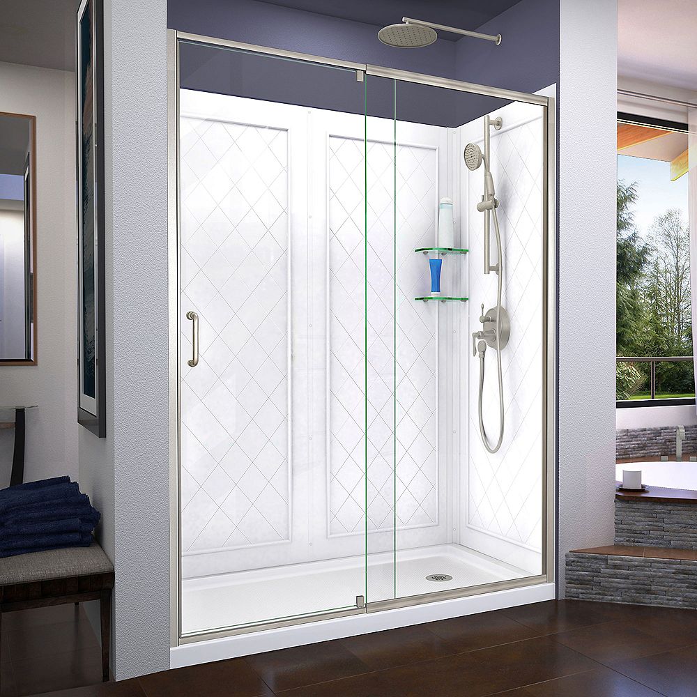 DreamLine Flex 36 inch D x 60 inch W Shower Door in Brushed Nickel with ...