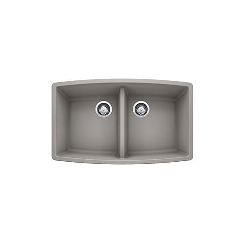 PERFORMA U 2, Equal Double Bowl Undermount Kitchen Sink, SILGRANIT Concrete Gray