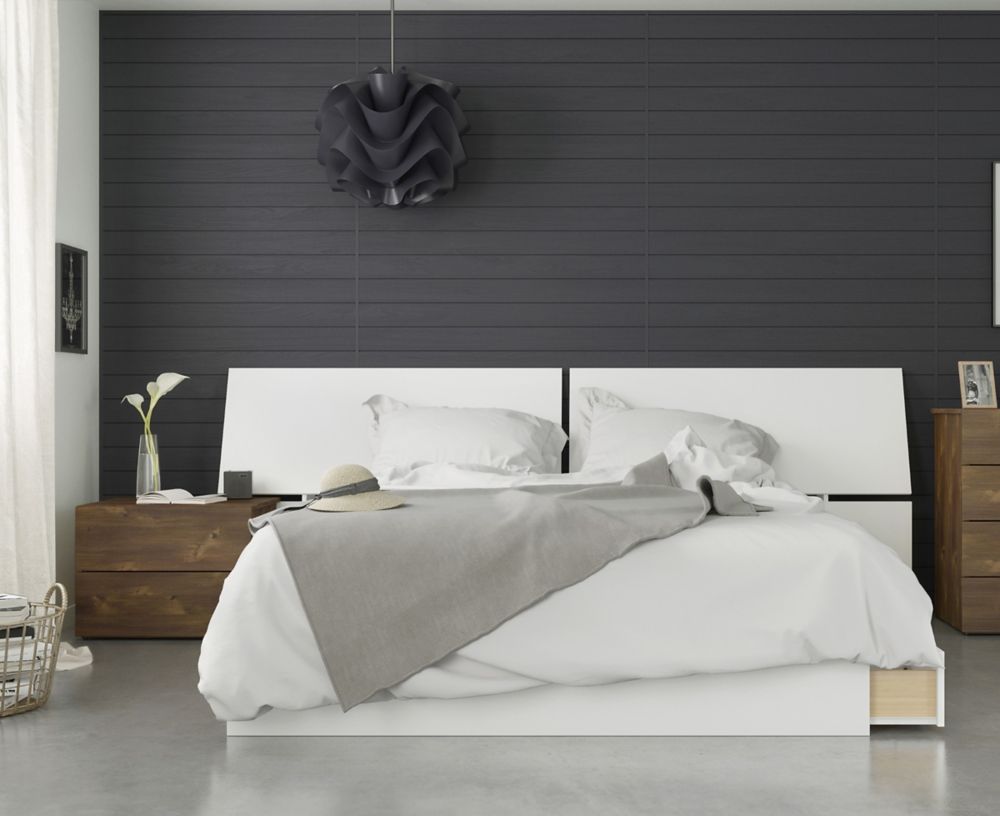 Nexera Arcadia 3 Piece Queen Size Bedroom Set, Truffle and White The