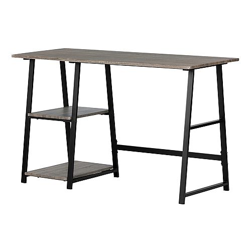 Evane Industrial Desk with Storage , Oak Camel