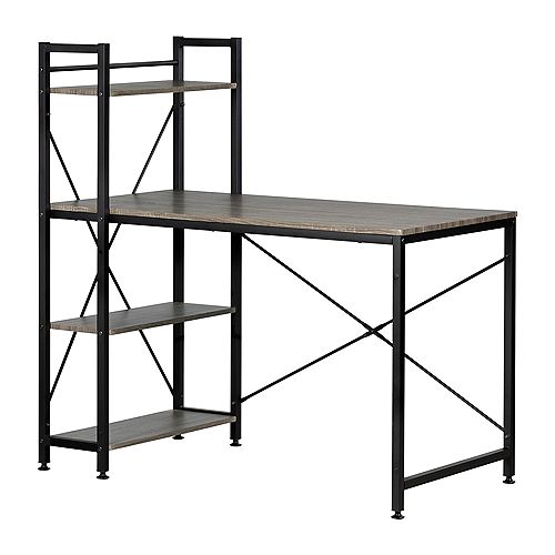 Evane Industrial Desk with Bookcase , Oak Camel