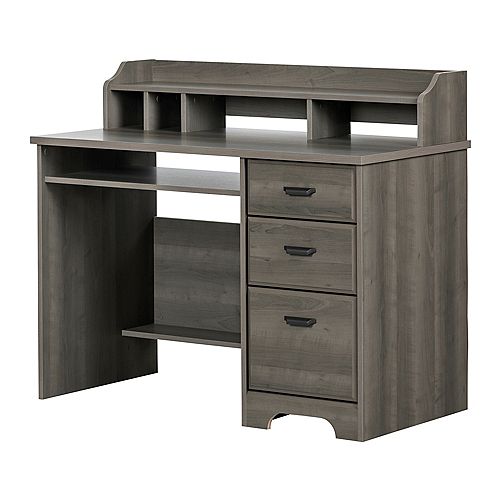 Versa Computer Desk with Hutch, Gray Maple