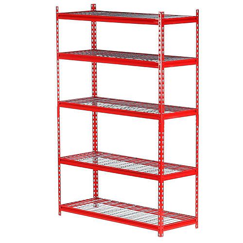 72 in. H x 48 in. W x 18 in. D 5-Shelf Steel Storage Shelving Unit in Red