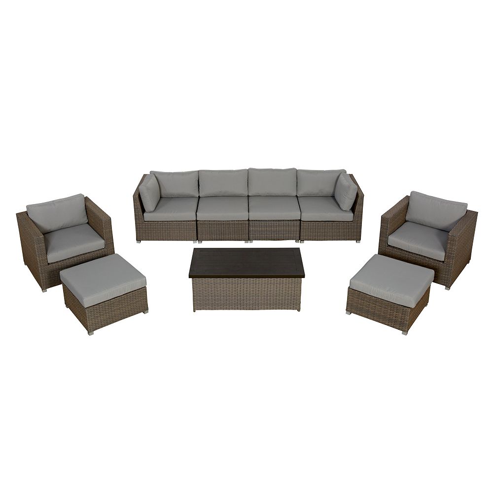 Think Patio Chambers Bay Collection 9 Piece Aluminum Conversation Set With Grey Cush The Home Depot Canada Think Patio Chambers Bay Collection 9, Patio Conversation Sets Canada Home Depot