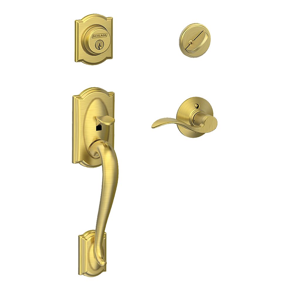 Schlage Camelot Single Cylinder Handleset and Accent Lever Gold The
