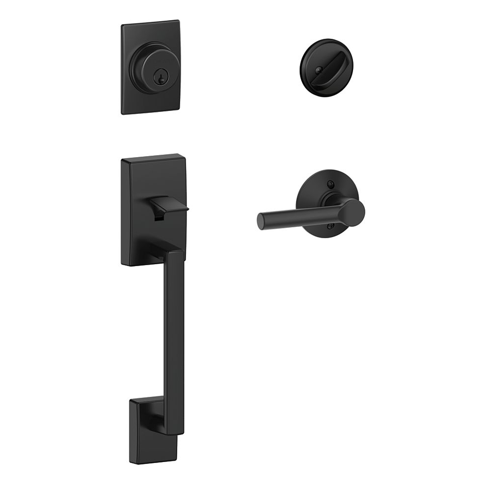 Century Matte Black Single Cylinder Deadbolt Handleset with Broadway Levers Rated AAA 156832 Schlage