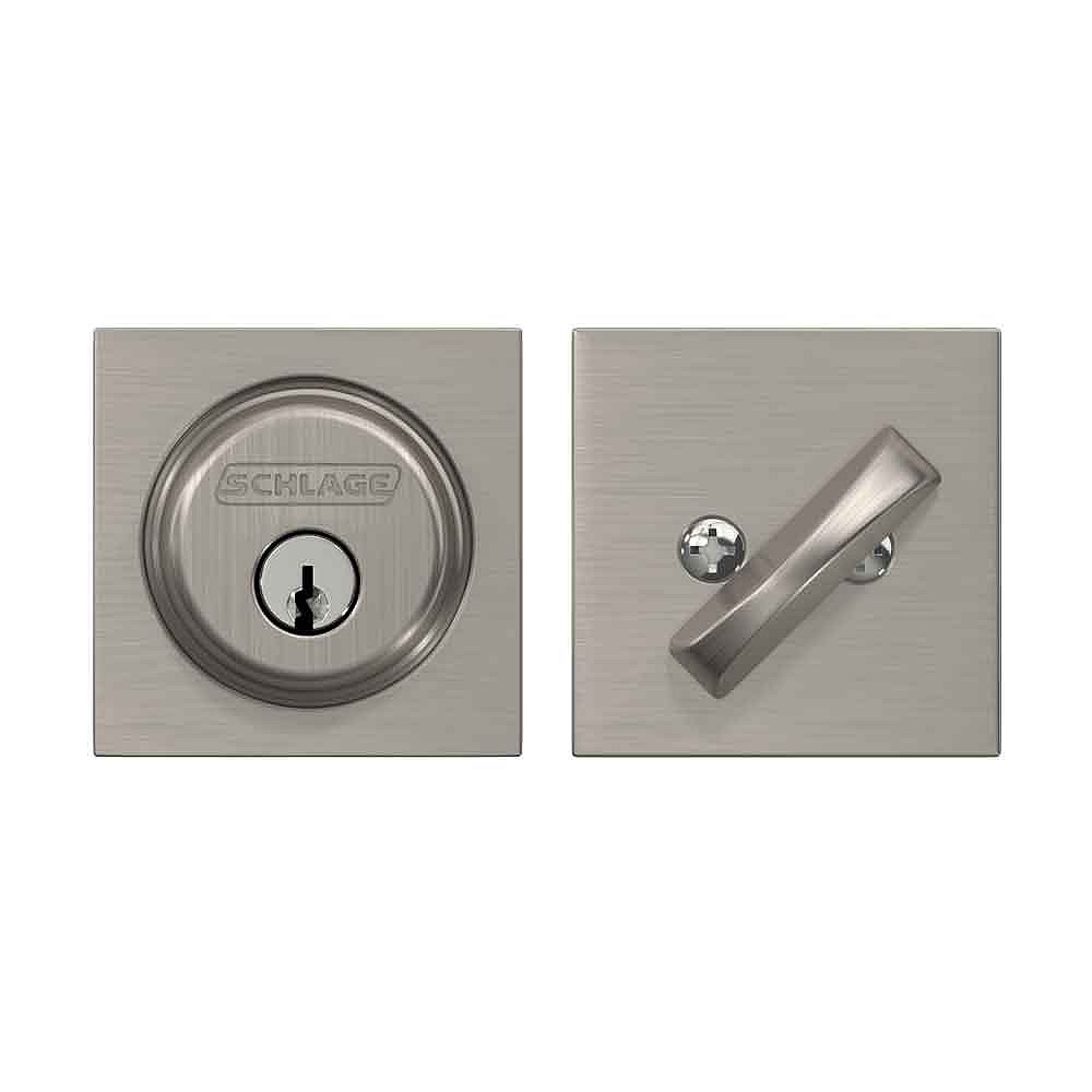 Schlage Single Satin Nickel Cylinder Deadbolt With Collins Trim The Home Depot Canada 5063