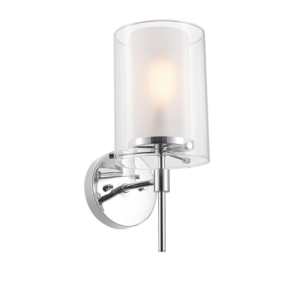 Globe Electric Evelina 1 Light Chrome Wall Sconce With Clear Glass Outer Shade And Frosted 2350