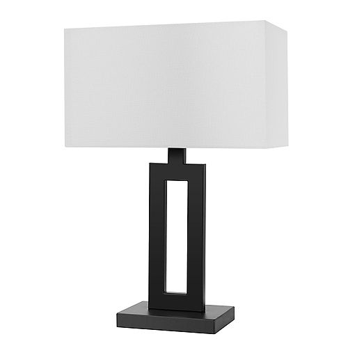 D'Alessio 20 inch Matte Black Table Lamp with White Linen Shade