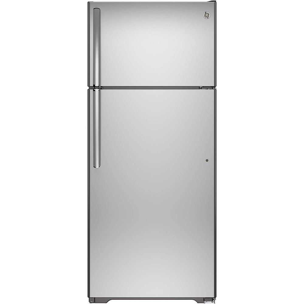 Ge 30 Inch 18 Cu Ft Top Mount No Frost Refrigerator In Stainless Steel The Home Depot Canada