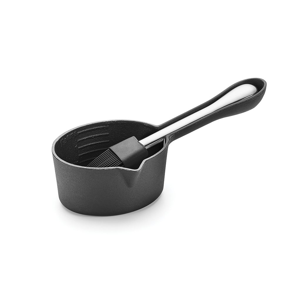 Outset Cast Iron Sauce Pot with Nesting Silicone Basting Brush The