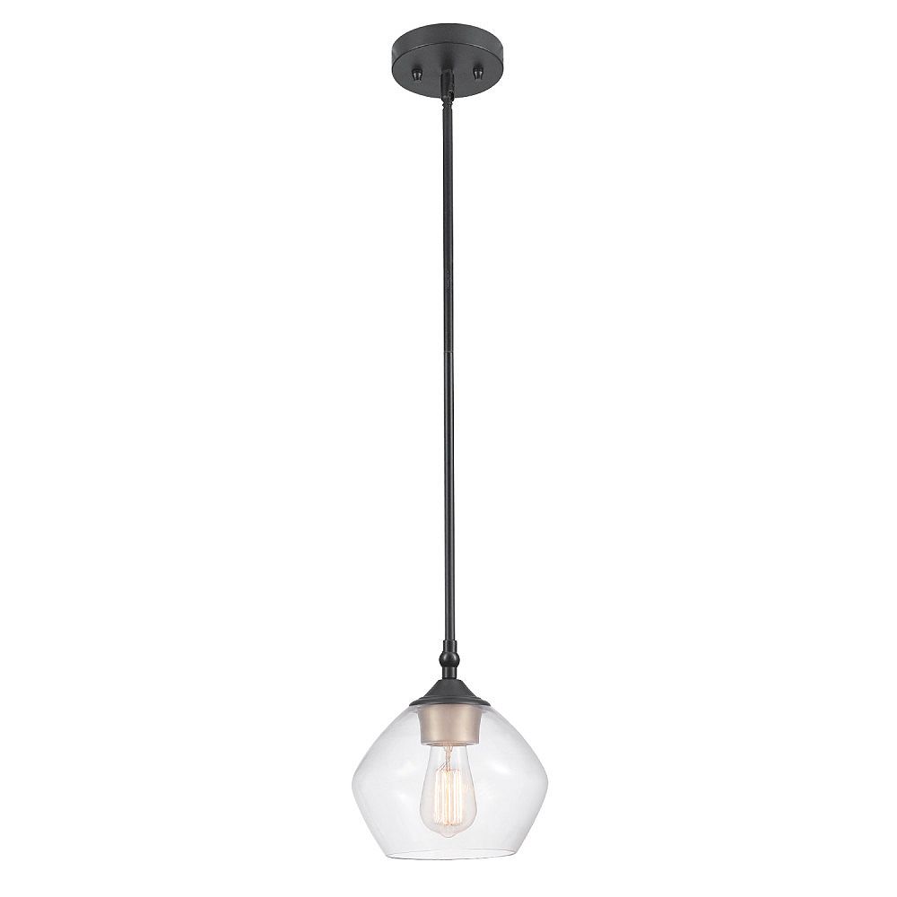 Globe Electric Harrow 1 Light Matte Black Pendant With Clear Glass Shade The Home Depot Canada