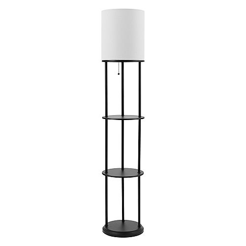 Reid 57.5-inch Matte Black 3-Shelf Floor Lamp with White Linen Shade