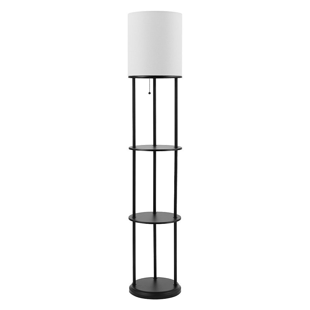 Globe Electric Reid 57 5 Inch Matte Black 3 Shelf Floor Lamp With White Linen Shade The Home Depot Canada Shelf Floor Lamp With White Linen Shade, Floor Lamps With Shelf Canada
