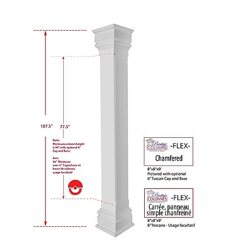 Column - PVC, Square, Chamfered Plain Panel, 8 inch @ 9 .ft