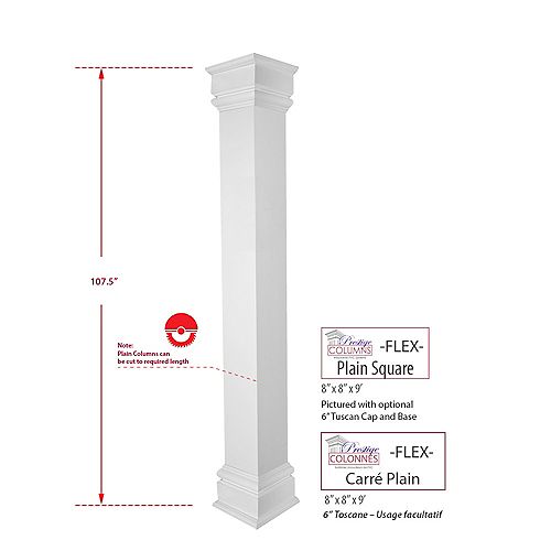 Column - PVC, Square FLEX, Plain, 8 inch by  9 .ft