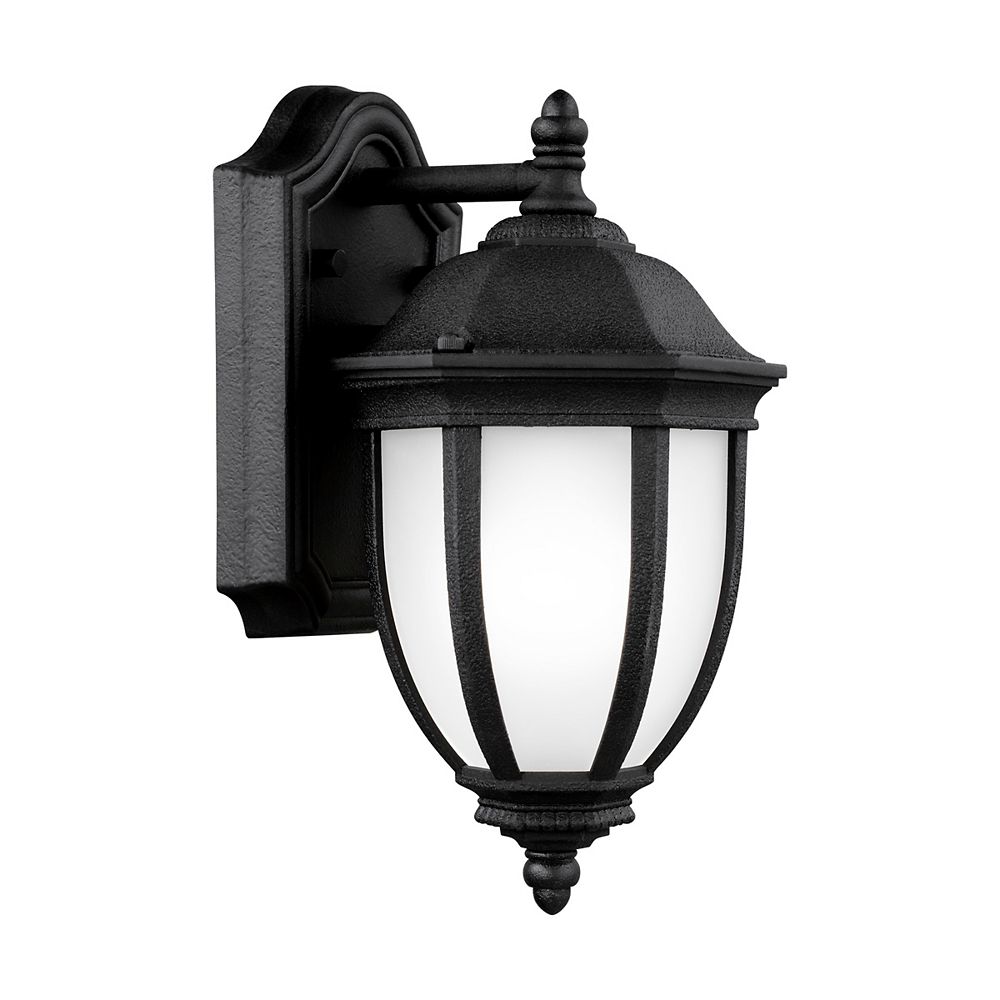 Sea Gull Lighting Galvyn 1 Light Black Outdoor Wall Lantern With Satin Etched Glass 6 62