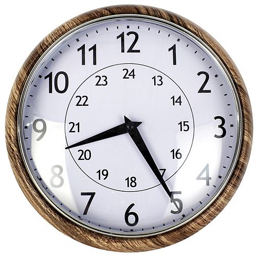 Classic Circular Metal, Convex Glass Quartz Clock-Dia:9.5inches-Brown-Ready to hang