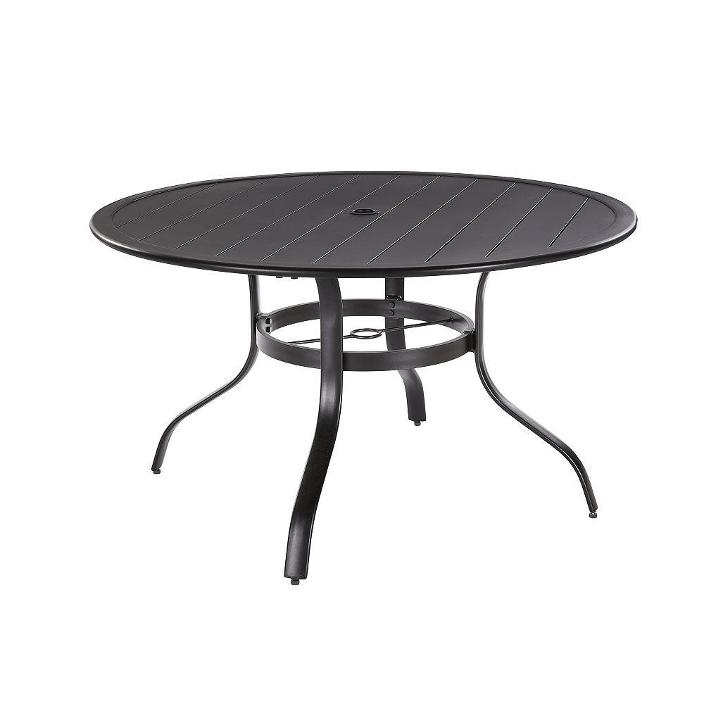 Hampton Bay Black Commercial Grade 48 inch Rd. Aluminum Slatted Top Dining Table with Umbr