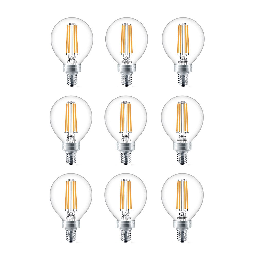 Philips 4.5W=40W Soft White G16.5 Candelabra Base LED Light Bulb (9pack) The Home Depot Canada