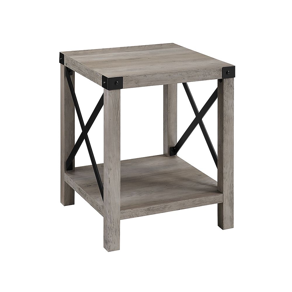 Welwick Designs 18 Inch Grey Wash Rustic Urban Industrial Metal X Accent Side Table The Home Depot Canada