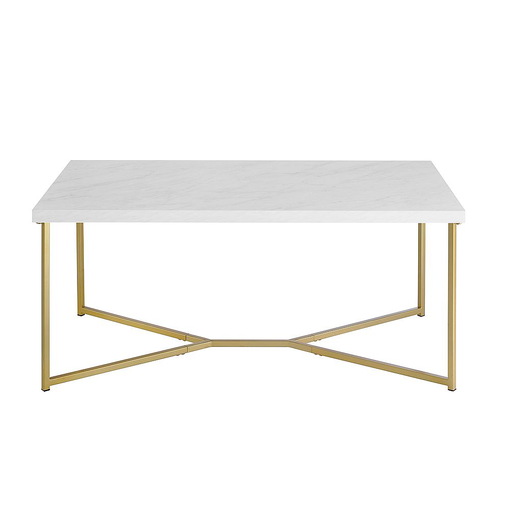 Welwick Designs Rectangular Mid Century Modern Marble Coffee Table With Gold Metal Base In The Home Depot Canada